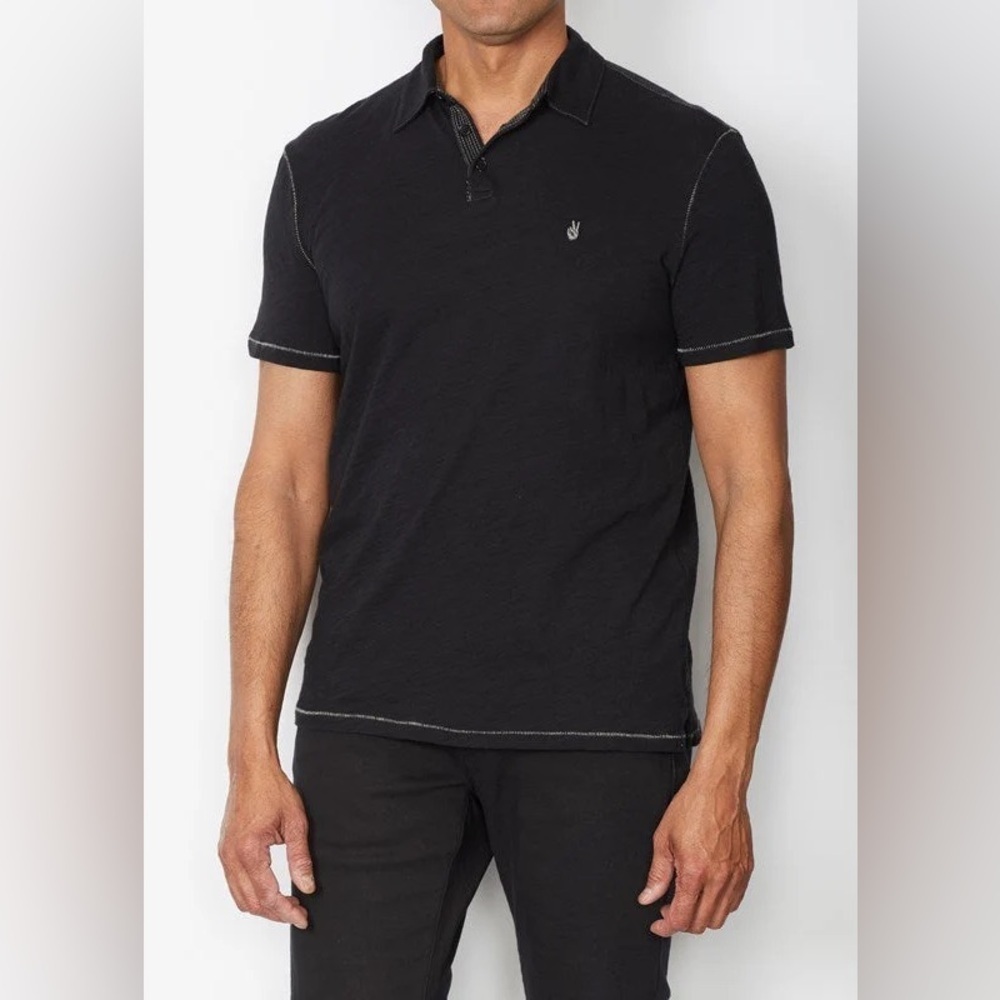 John Varvatos Black Stitched Short Sleeve USA Peace Polo M